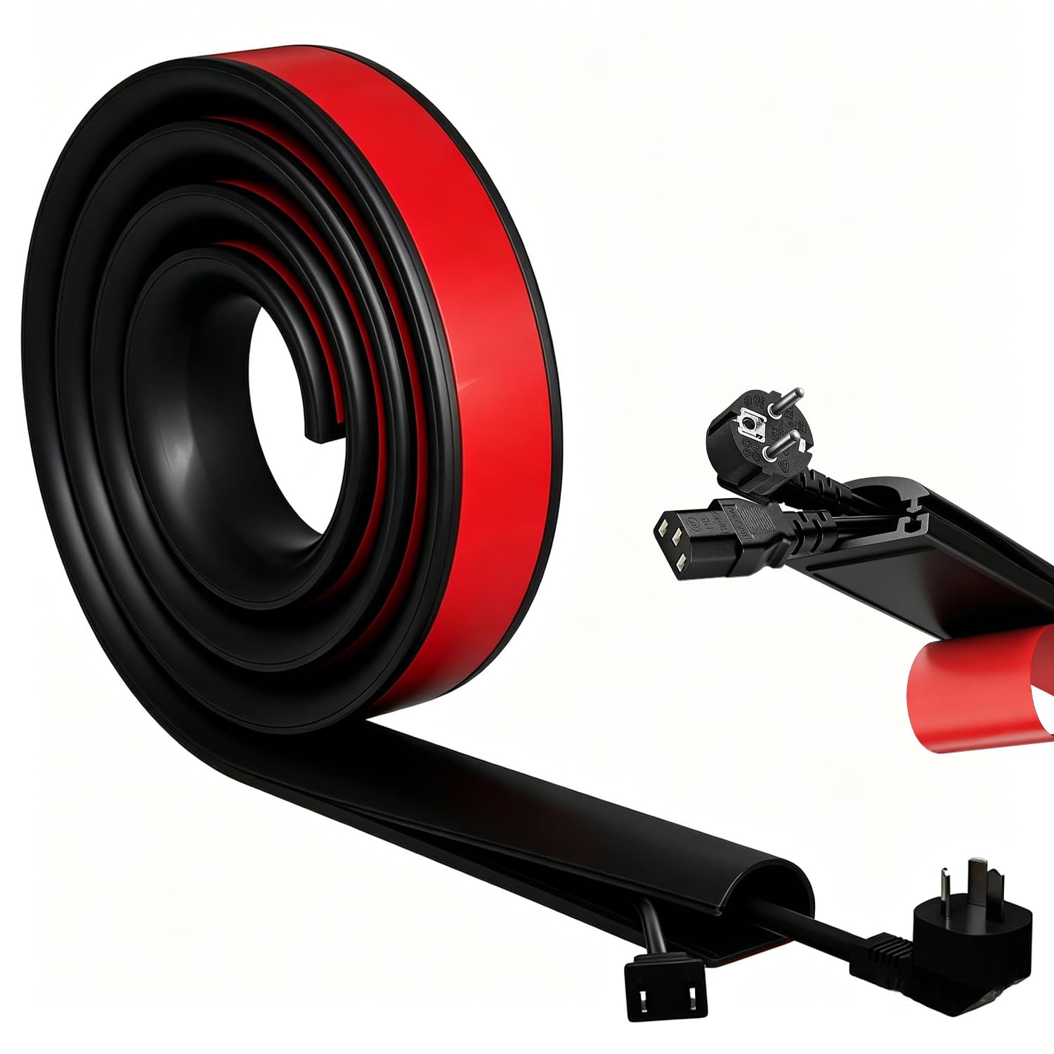 1.02m Silicone Black Cable Trunking Self Adhesive,Wire Covers for 2 Cables