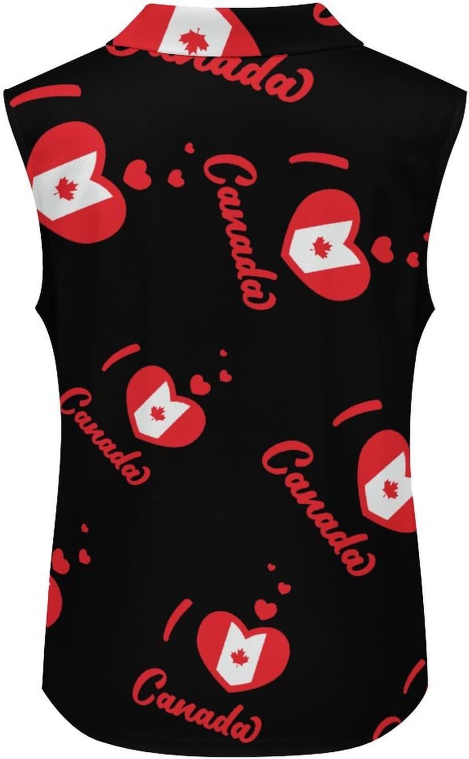 I Love Canada Canada Flag Womens Golf Shirts Sleeveless Polo Shirts Collared Tank Tops
