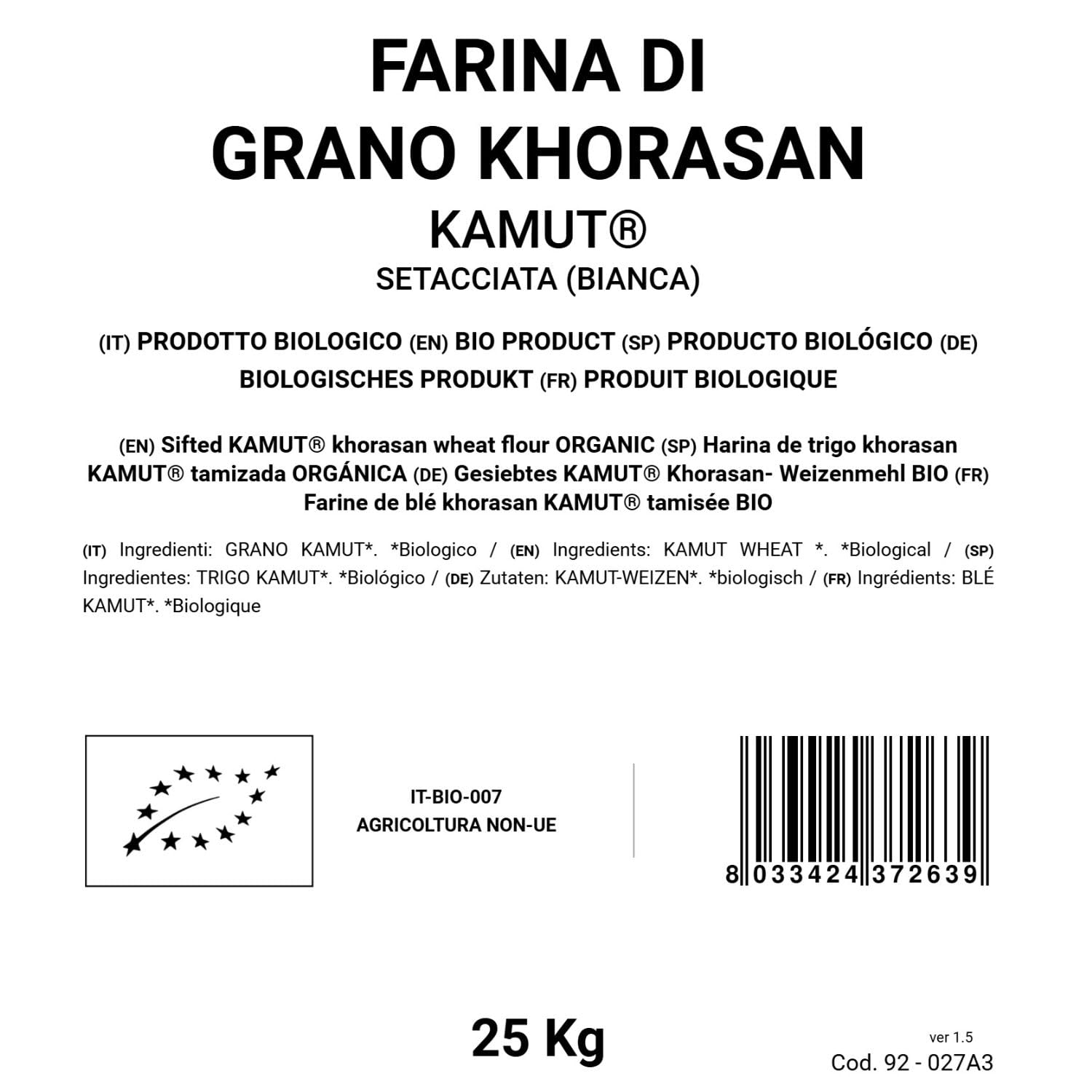 BONGIOVANNI Farine e Bontà Naturali Farina di Grano Khorasan KAMUT® Setacciata (Bianca) Bio 25 kg