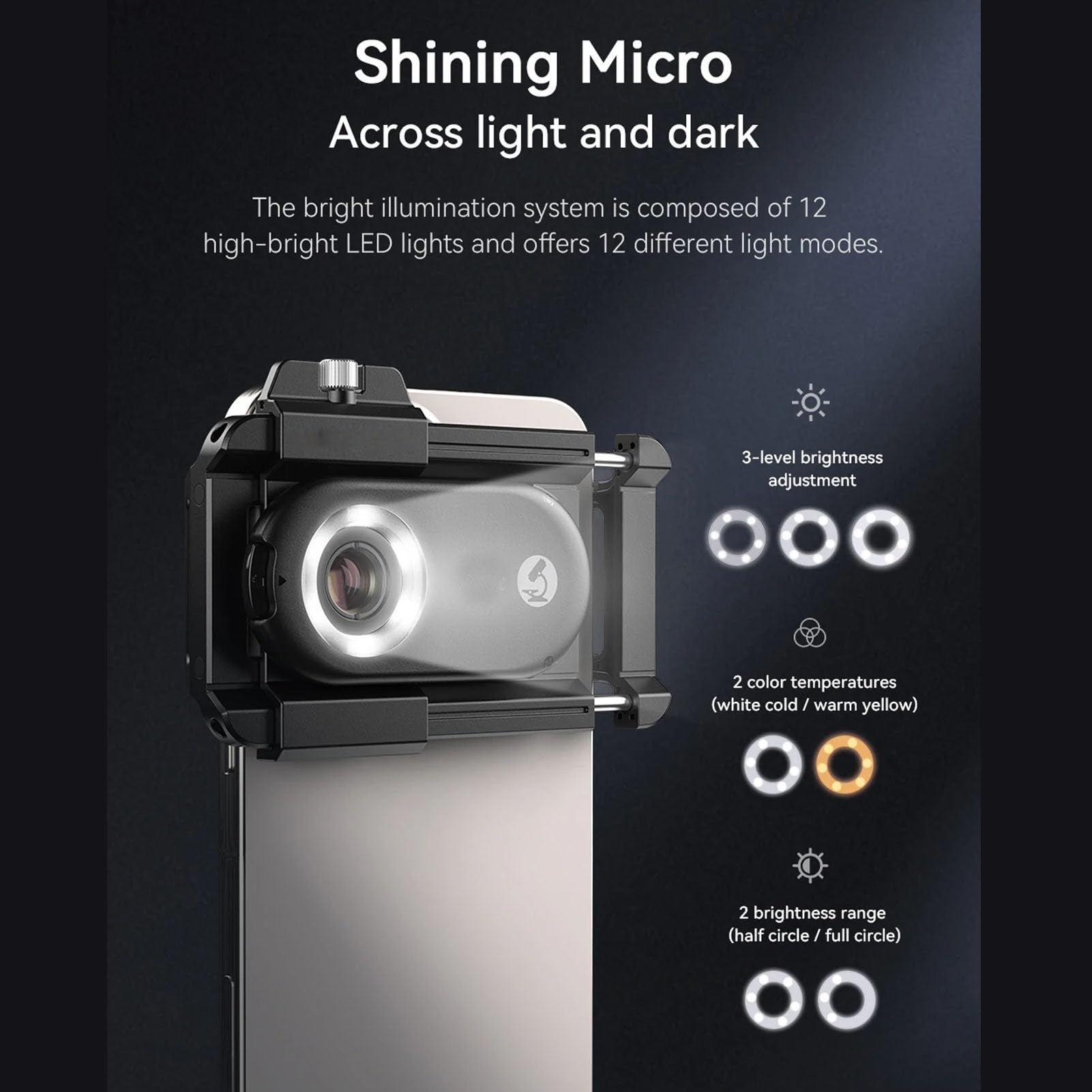 Lente de Microscopio para Teléfono, Micro Lente para Teléfono Nano Zoom para Android para Teléfono iOS con Filtro CPL Luz LED, Mini Microscopio Digital de Bolsillo, Accesorios