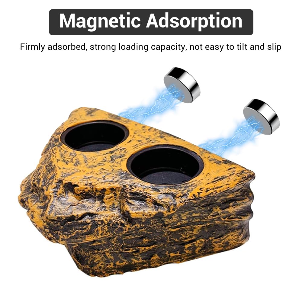 MiOYOOW Repisa magnética para reptiles, repisa de alimentación de geco de doble cuenco con 2 tazas de alimentación para ranas, tortugas, lagartos, reptiles y gecos