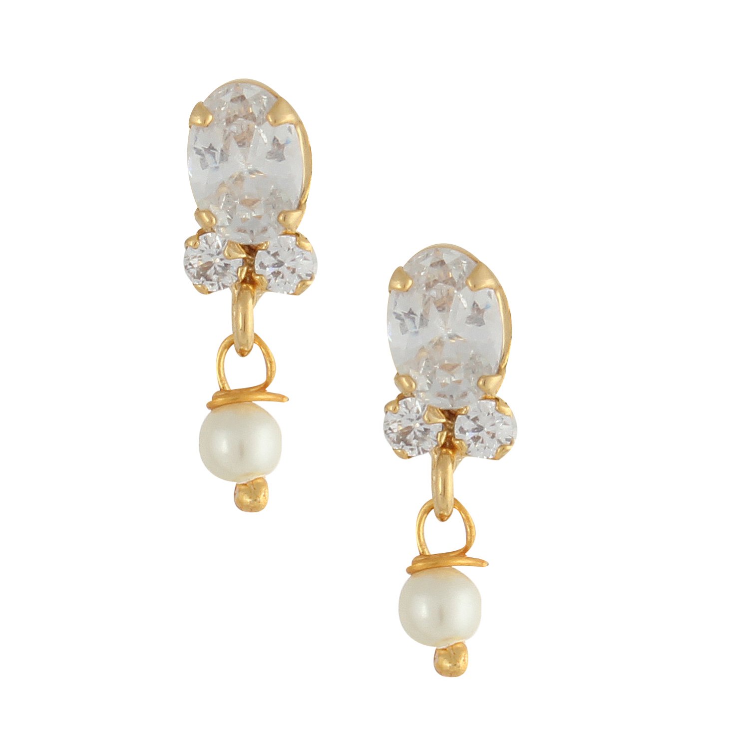 Gold Tone Indian Bollywood Ethnic American diamond Traditional White Stud Earrings for Girls/Women