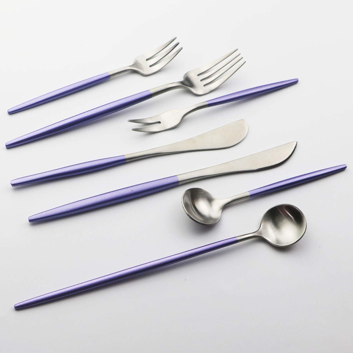 BRIIEC Stainless Steel 18/10 Demitass Espresso Teaspoons, Set of 6,Matte Finished, Dishwasher Safe. (Purple Silver Espresso Spoons)