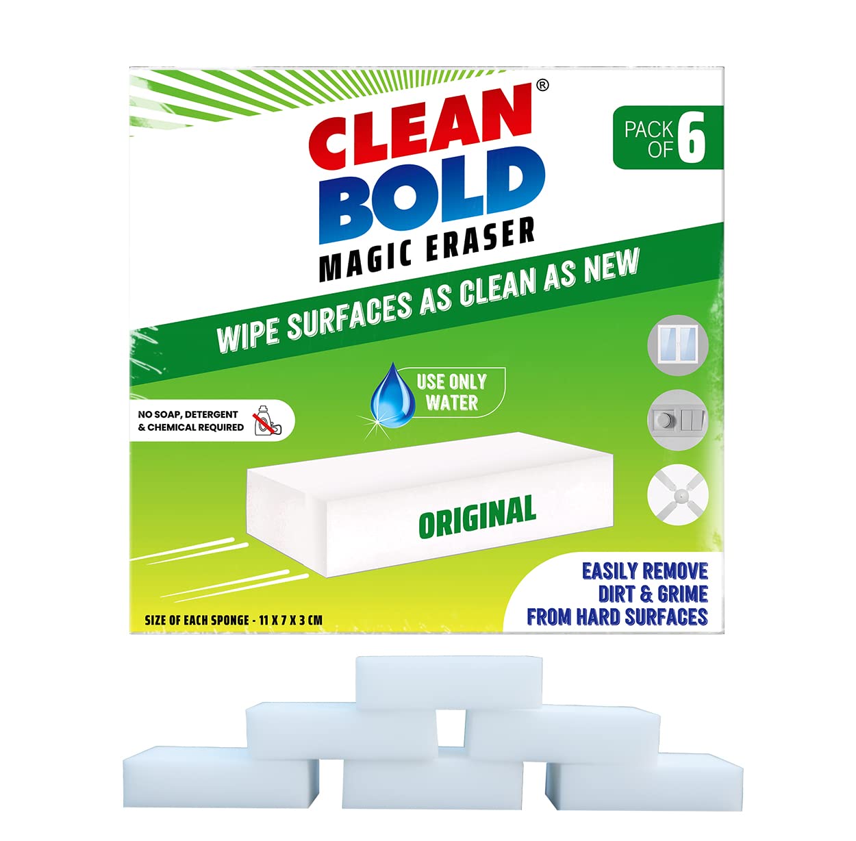 CleanBold Original Magic Eraser, Melamine Sponge I Remove Dirt & Grime in Home Kitchen Bathroom Car Shoe Sneaker Wall Glass I Multipurpose Deep Cleaning I Chemical-Free Nano Magic Sponge I 6 Pcs-image-38