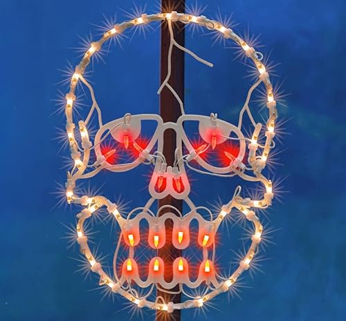 JUSTPRO Decoración de silueta de ventana de Halloween con calavera iluminada de 13.3 pulgadas, decoración de ventana iluminada de Halloween, adorno