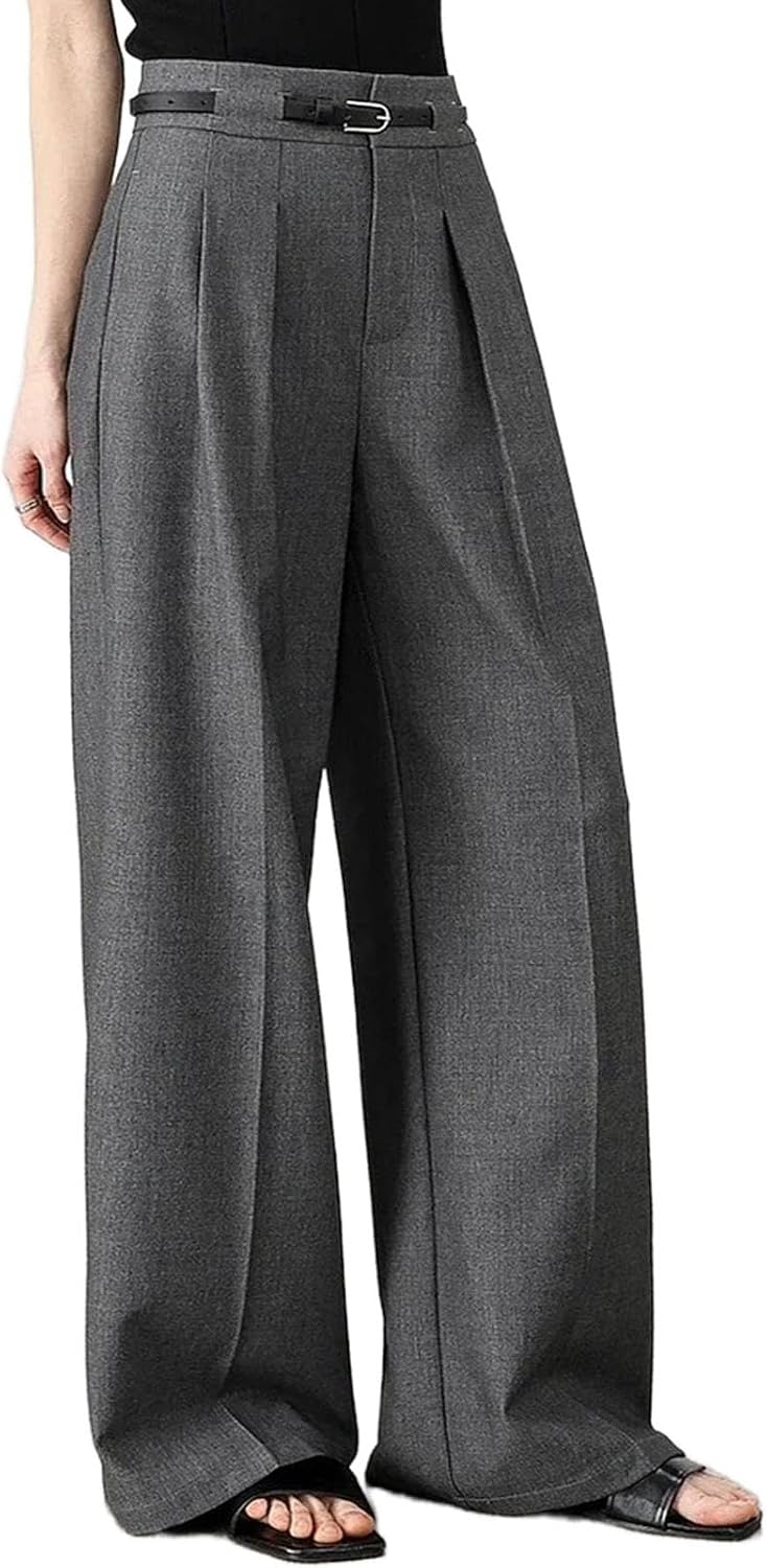 Woman's Straight Pants Spring Full Length High Waist Office Workwear Trousers Belt for Women