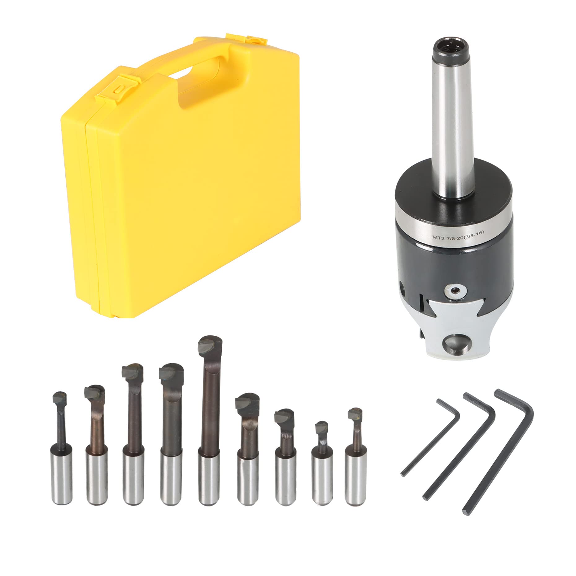 kimllier 2 Inch Boring Head MT2 Shank 9Pcs 1/2 Inch Shank Boring Bar Set Carbide Tipped Bars Lathe Tool