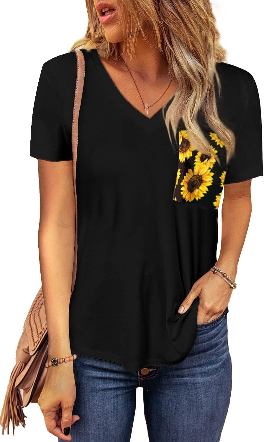 Zecilbo Women's T Shirt Solid Color Tee Tops Loose Pullover Casual Blouse Tops