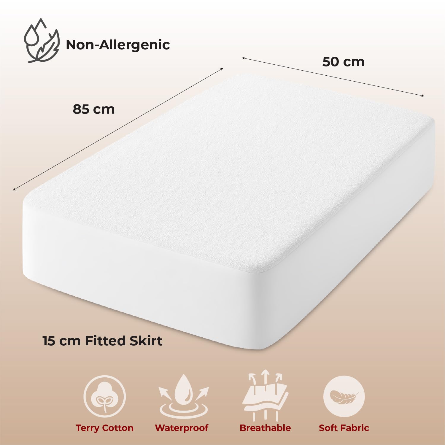 Lakhmaali Terry Cotton Crib Mattress Protector 50x85 cm, Soft Waterproof Next to Me Mattress Protector - Image 2