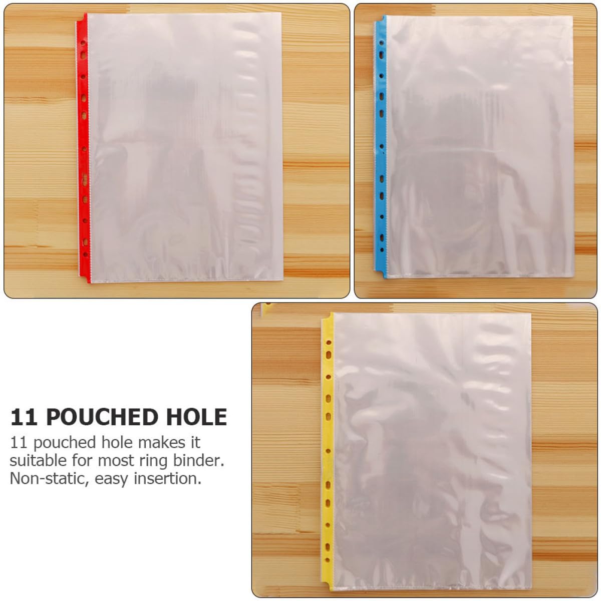 Lot de 100 Pochettes de Protection A4 Perforées 11 Trous en Pp Transparent Non Statique pour Documents Scolaires ou Usage Personnel