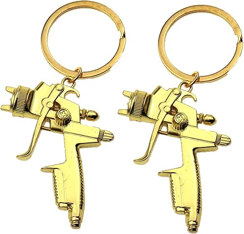2 unids pistola de pintura en aerosol de metal dorado llavero llavero pistola de pulverización de agua calidad negocios aleación de zinc llavero