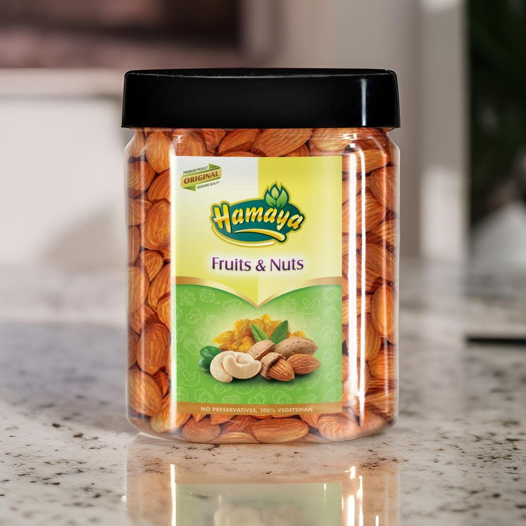 Hamaya Premium Almond Nuts | 300gm Delight in pet Jar for Freshness | Crunchy Goodness | Ultimate Snacking Satisfaction!
