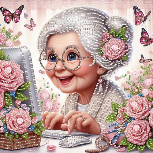 Image of AiYuanzsh 5D Special Shape Diamond Art Kits for Beginners, Lovely Grandma Diamond Art Painting Kits for Adults, Crystal Rhinestones Diamond Art Painting for Home Wall Decoration Gift 12x12 inch