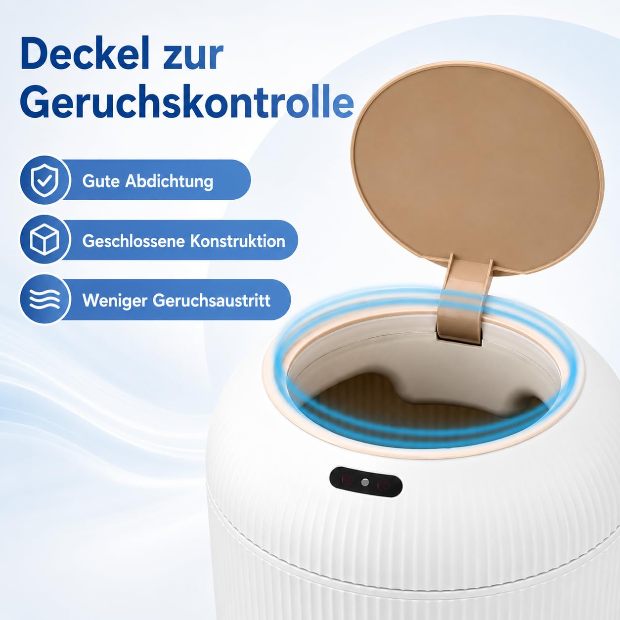 Smart Mülleimer mit Sensor,Weiß,10L,für Küche und Badezimmer, klein Geruchsdichter Trash Can Automatisch, Ideal als Bad Mülleimer, mit Deckel (Weiß)