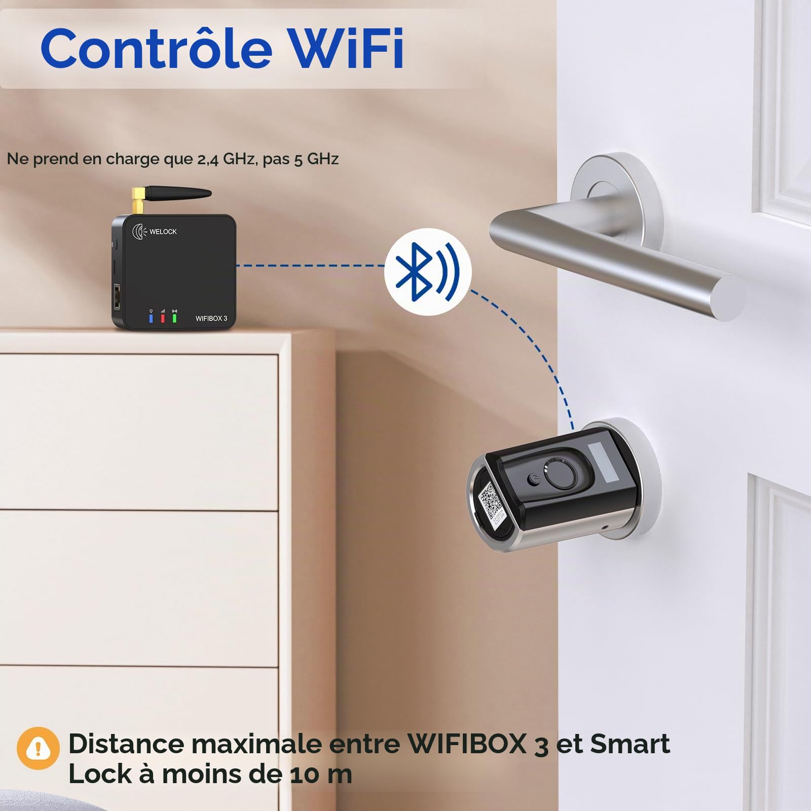 RUILON Touch41 Serrure Empreinte Digitale avec 1 WIFIBOX 3 Cartes RFID | 40x30 Serrure connectée biometrique, IP65, Commande à distance, Intelligente, Portes 50-100 mm, Chambre Maison Bureau