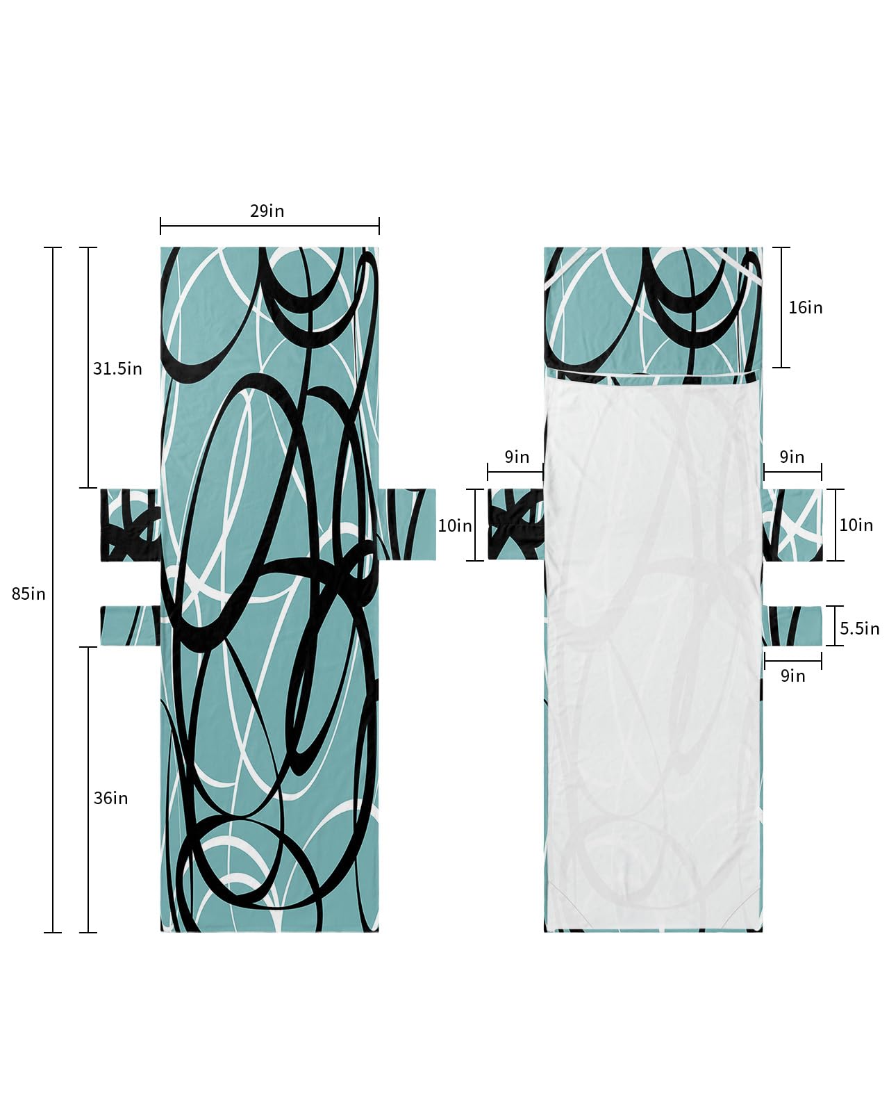 Contemporary, Beach Lounge Chair Towel Cover, Soft Chaise Lounge Towel with Side Pockets Patio Pool Chairs Cover for Beach/Pool Sunbathing 29x85 Geometric Blue Black White Minimalist Line