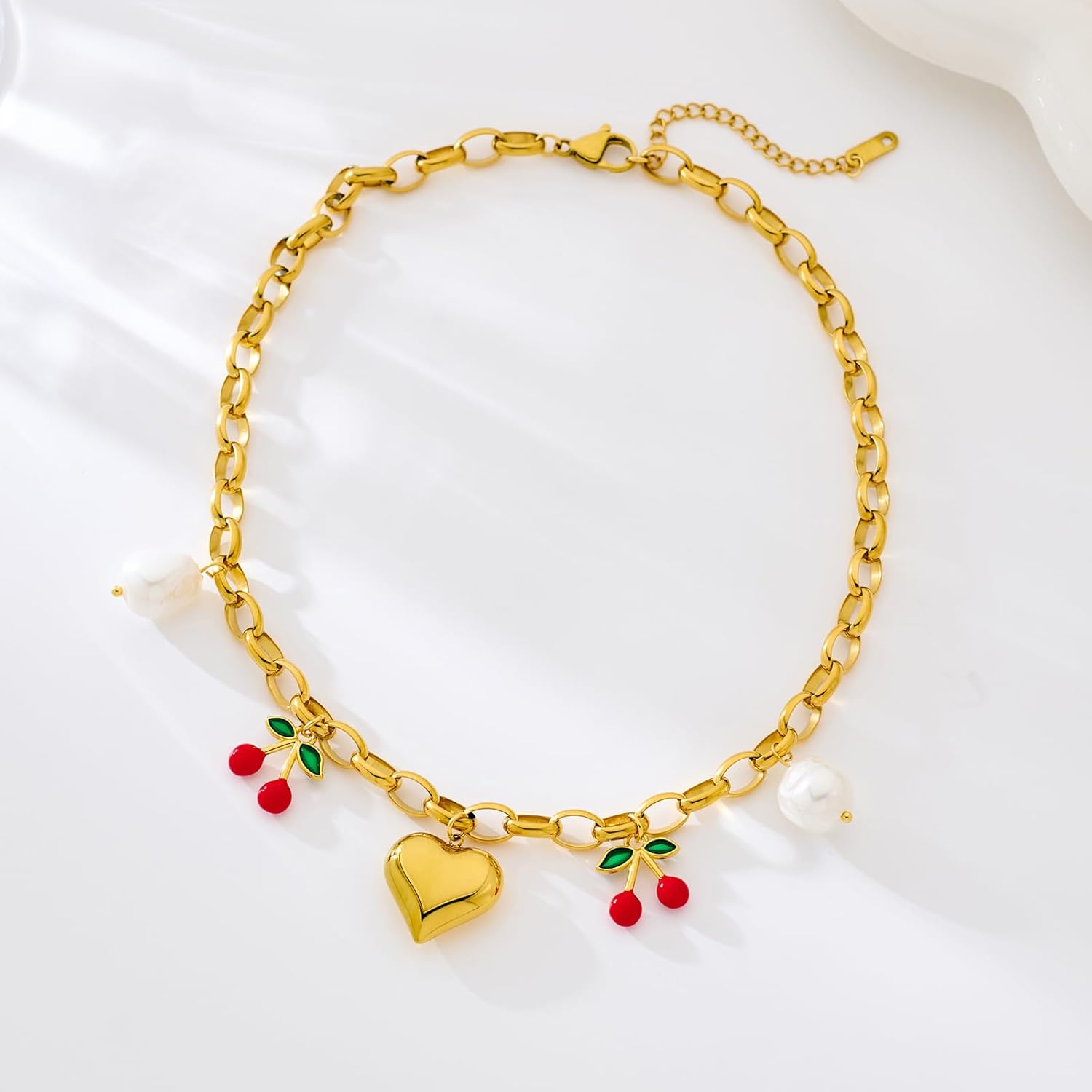 MUYAN Gold Plated Chunky Chain Necklace Shell Fish Heart Cherry Summer Holiday Jewelry - Image 6