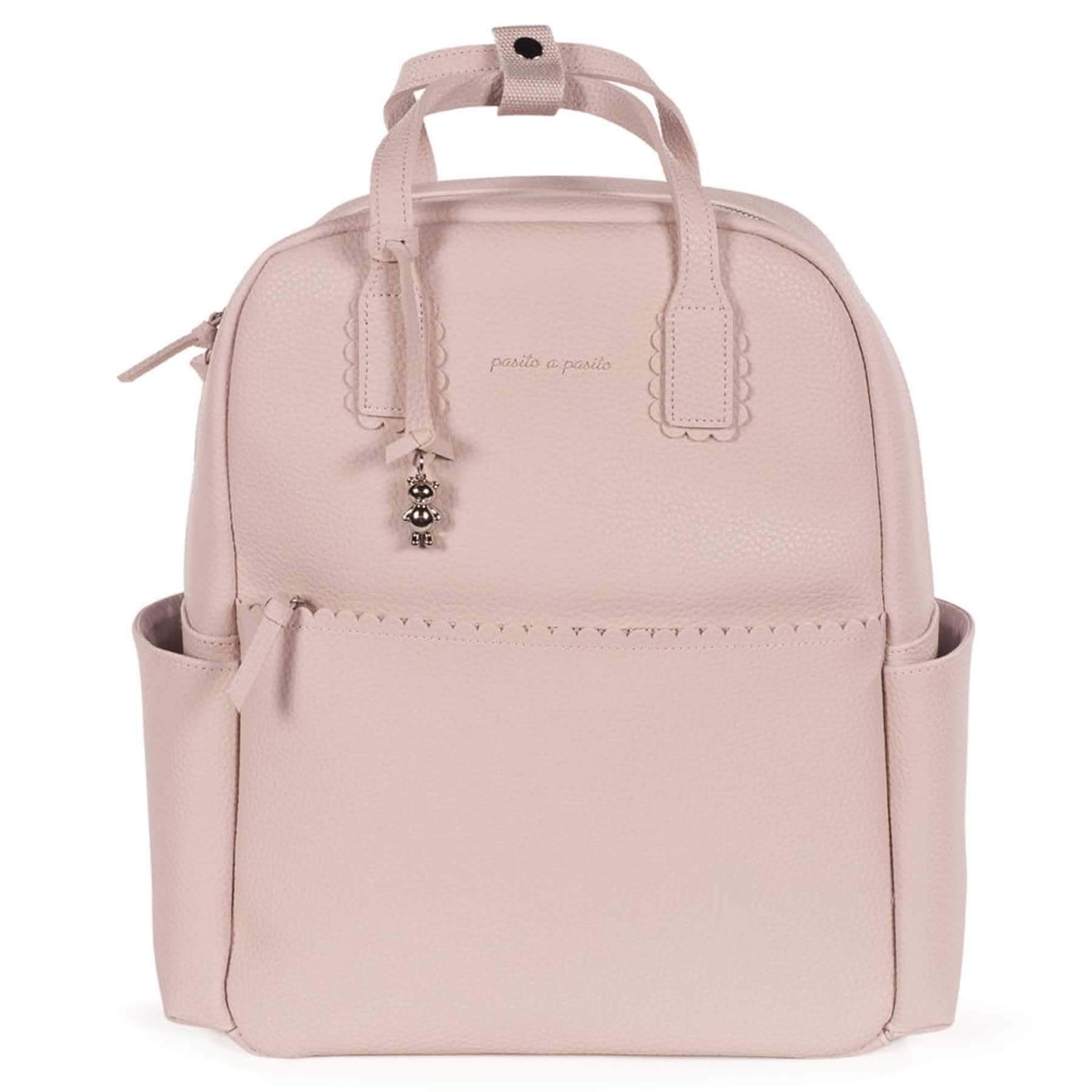Zaino con fasciatoio passeggino nascita Modello ICON in simil pelle lavabile in lavatrice a 30° in varie colorazioni. Borsa fasciatoio nascita per passeggino (Rosa)