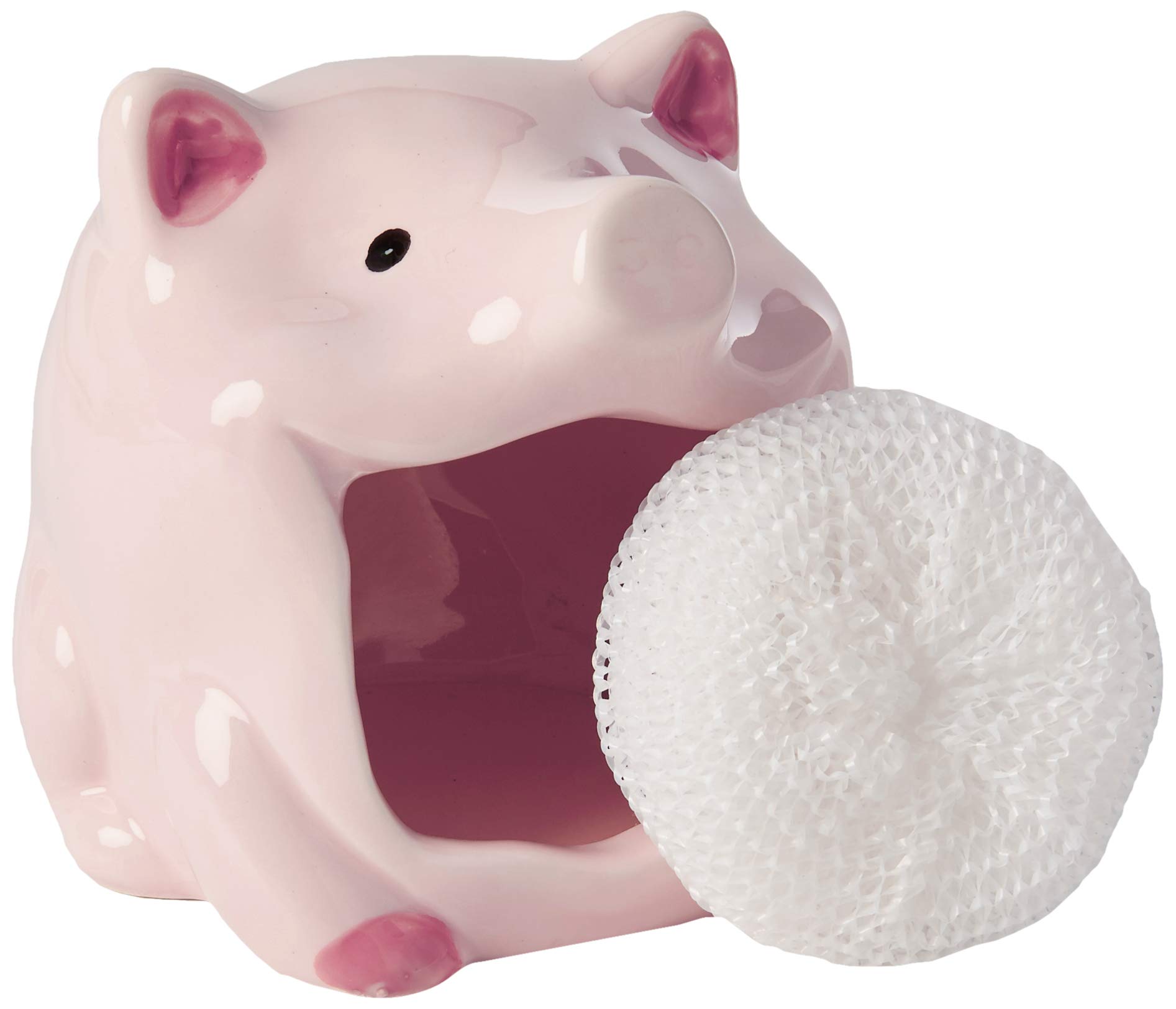Pig Scrubby Holder & Nonscratch Dish Scrubber, Hand Painted Ceramic by