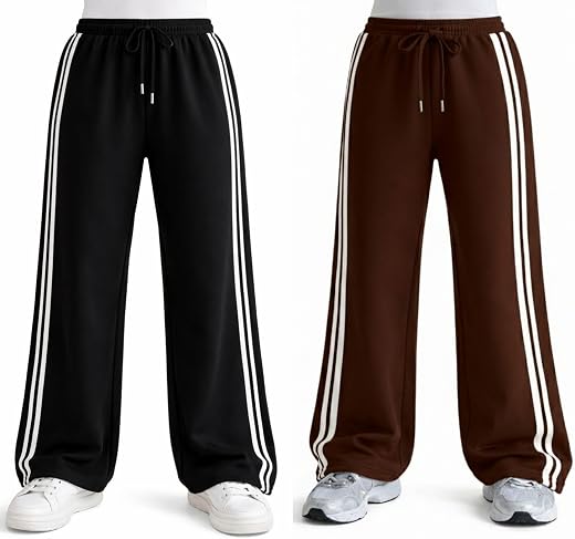 clothcottage Women's Cotton Blend Jogger Pants, Mid-Rise, Black, Side Pockets, Regular Fit