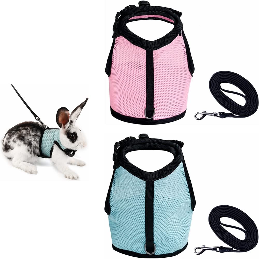 Kiwochy Adjustable Soft Rabbit Harness with Lead Mesh Rabbit Harness Hamster Vest Pack of 2 Rabbit Harness for Cats Rabbits Running Walking Jogging Harness Outdoor M