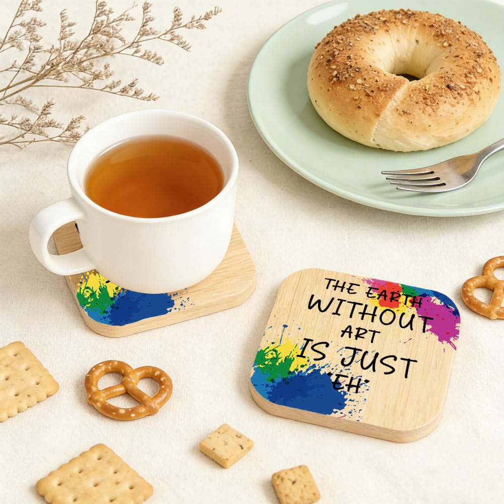 Funny Art Teacher Gifts The Earth Without Art Is Just EH Coaster Christmas Valentines Birthday Gifts for Artists Art Lovers Painters Teachers Friends Unique Gift for Artists Square Cup Holder