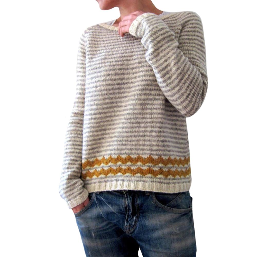 Bengbobar Fair Isle Sweater Womens Pullover Argyle Vintage Winter Fall Casual Boho Knit Tops Crewneck Long Sleeve Blouse