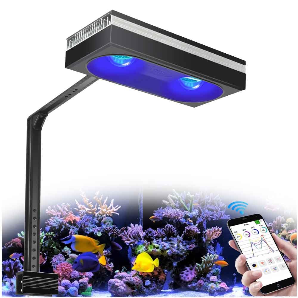 PopBloom RL180 WiFi Meerwasser LED 180W, Salzwasser LED Beleuchtung für Reef Coral SPS/LPS Fish Wasserpflanzen Salzwasser Aquarium (180W WiFi (Schwarz))