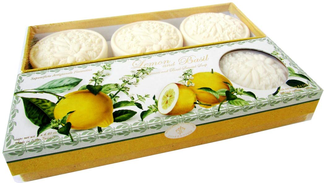 Saponificio Artigianale Fiorentino Lemon and Basil Soap, Set of Three 4.40 Oz