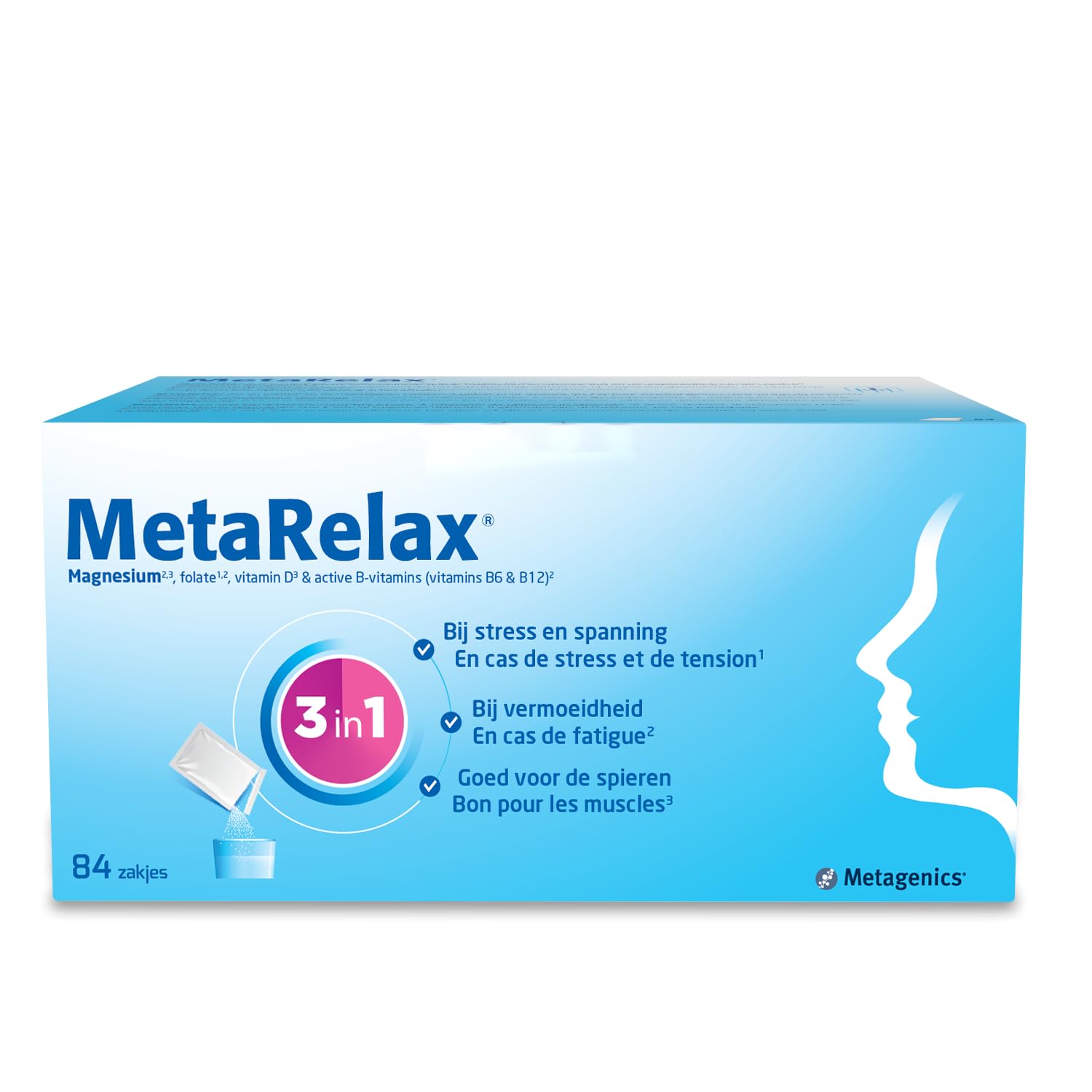 Metagenics MetaRelax Magnesium-Pulver - Limette - Zuckerfrei - 84 Beutel | Hochwertiges Magnesium-Pulver mit B-Vitaminen & D3. Trägt zur Verringerung von Müdigkeit und zu normaler Muskelfunktion bei