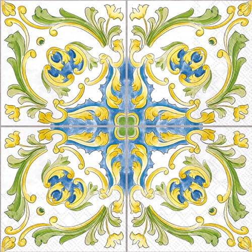IHR Ideal Home Range Cocktail Napkins Disposable 3-Ply Paper Party Napkin Pack, 5" x 5", Lenger Tile, 20-Count
