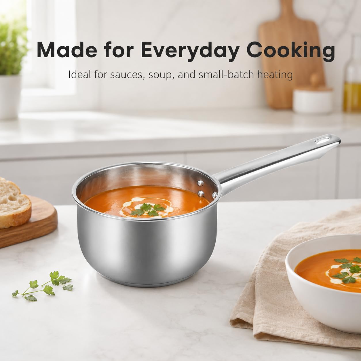 Louche à soupe en acier inoxydable avec long manche pour laver les cheveux, la douche, le bain, la cuisine, la salle de bain, 18 cm