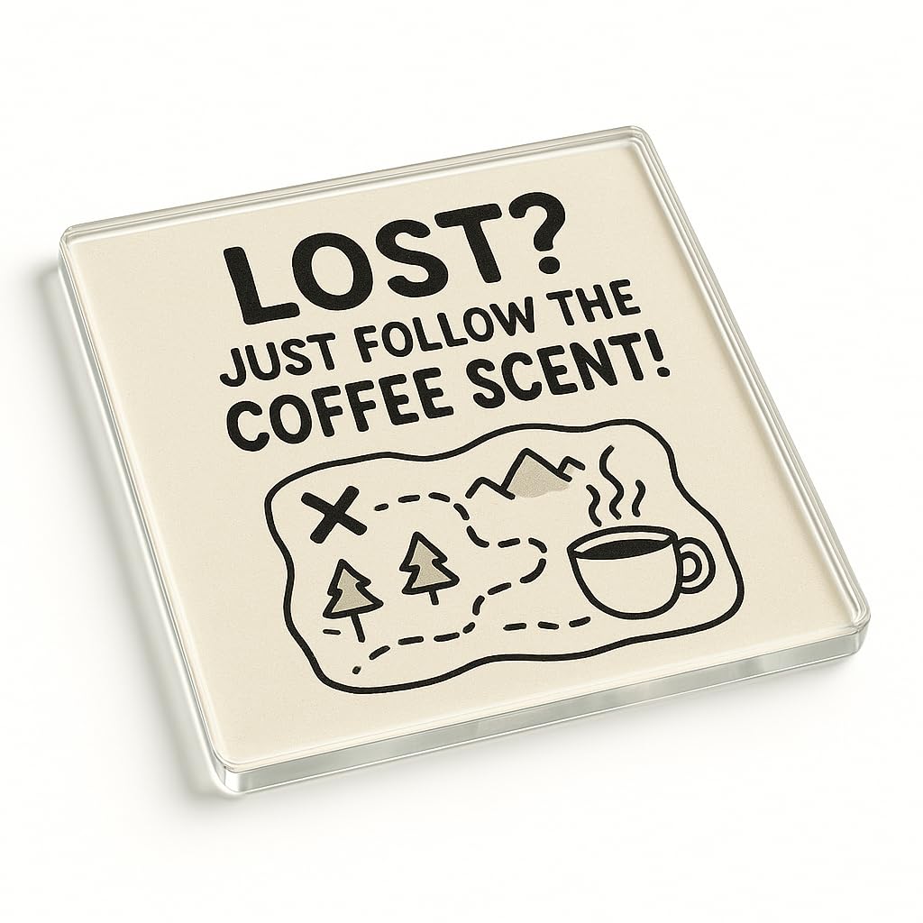 The Plum Penguin Caffeine Compass Funny Acrylic Coaster Gift - Design With Witty Sketch Illustration For Kitchen And Office