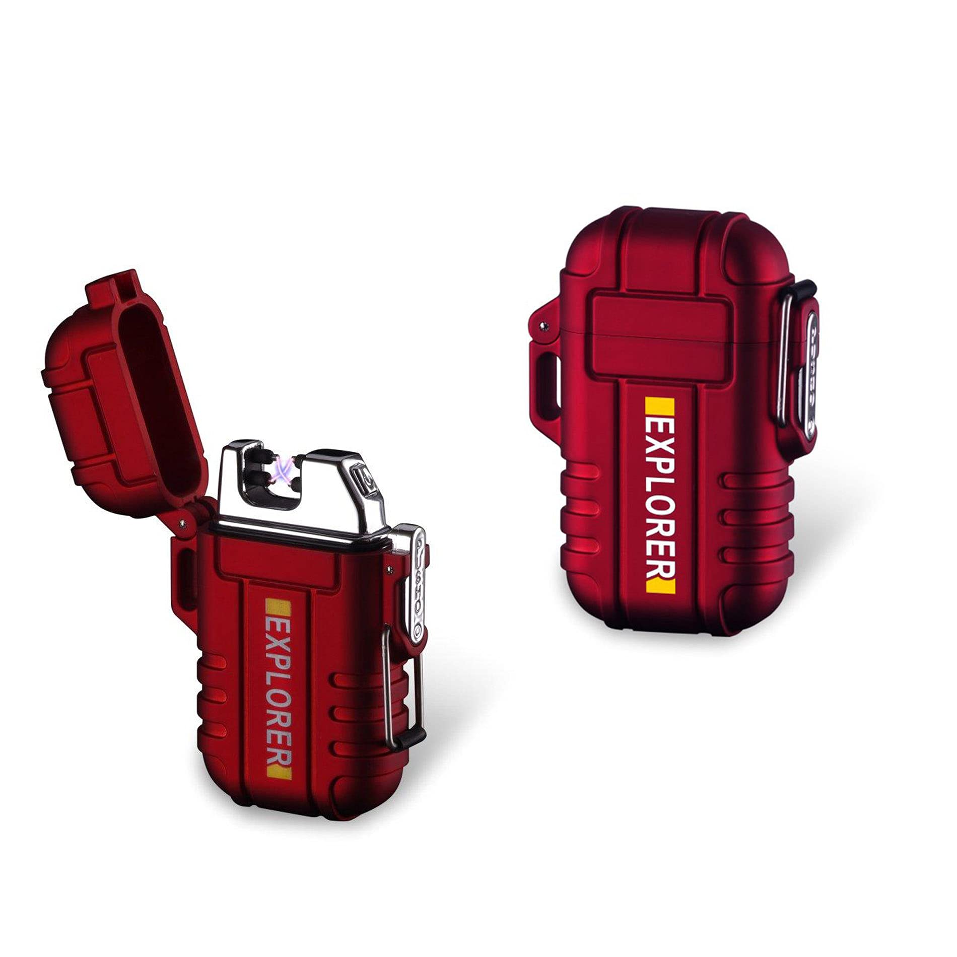 Pack of 2 Dual Arc Plasma Electric Rechargeable Flameless Lighter Waterproof Windproof for Camping, Hiking, Skiing, Outdoor Adventure (Red)
