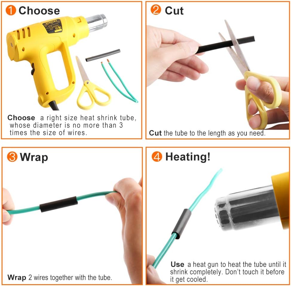 Waterproof Heat Shrink Tubing Kit 365 pcs, ELECFUN 3:1 Dual Wall Tube - Adhesive Lined Heat Shrink Tubing Marine and Industrial Heat-Shrink Tubing Black/Red, 7 Sizes