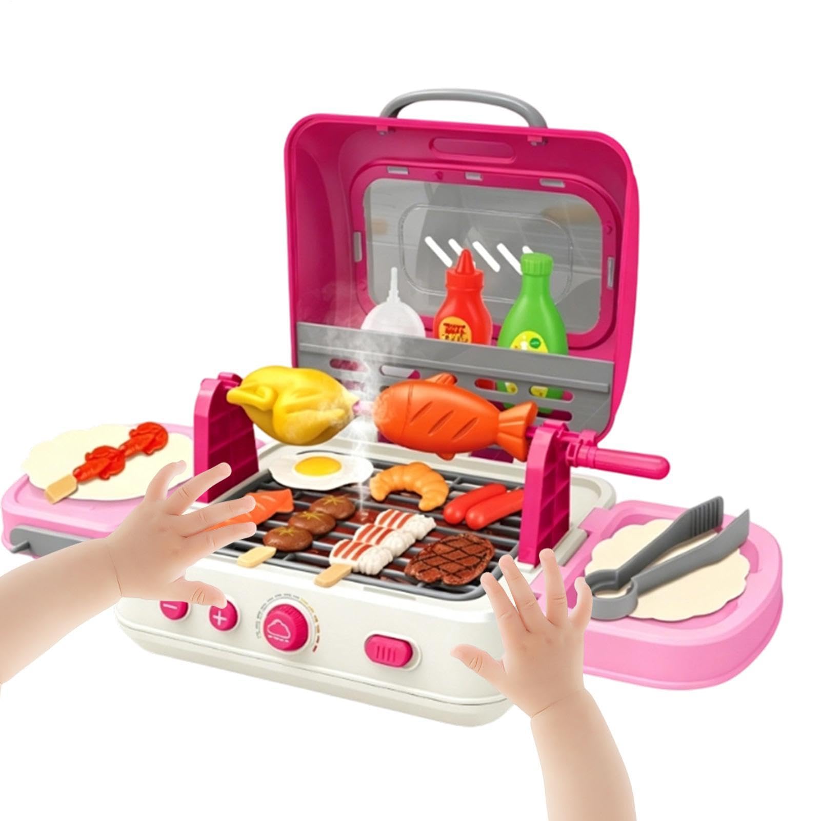 Set Griglia da Esterno per Bambini Set Pieghevole Interattivo con Suono e | Set Cibo Giocattolo Cucina Per Bambini e Bambine, Viaggio, Campeggio, Festa di Compleanno