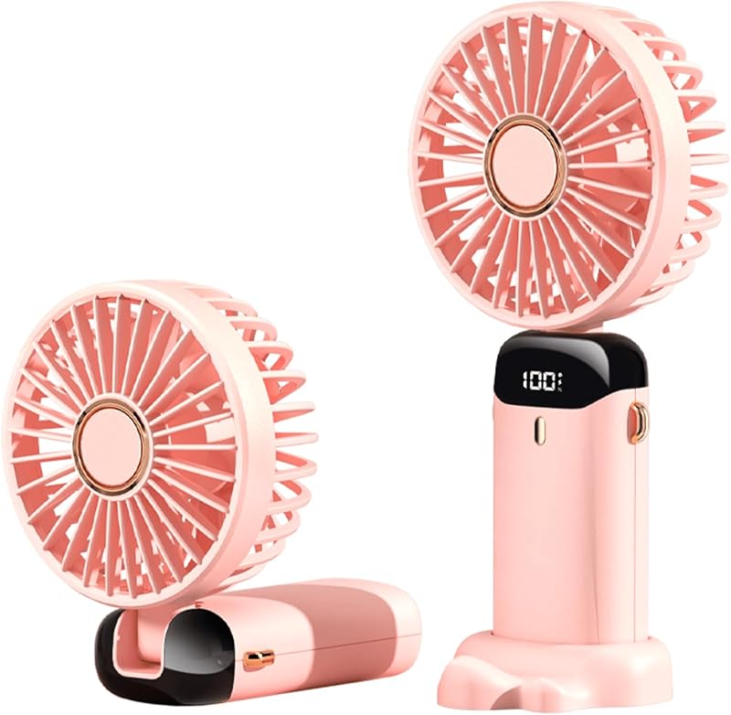 Portable Handheld Fan,Mini Foldable Desk Fan,USB Rechargeable Fans with 5 Speeds,Battery Operated Mini Handheld Fan with LED Display for Home Office Travel (Multicolor)