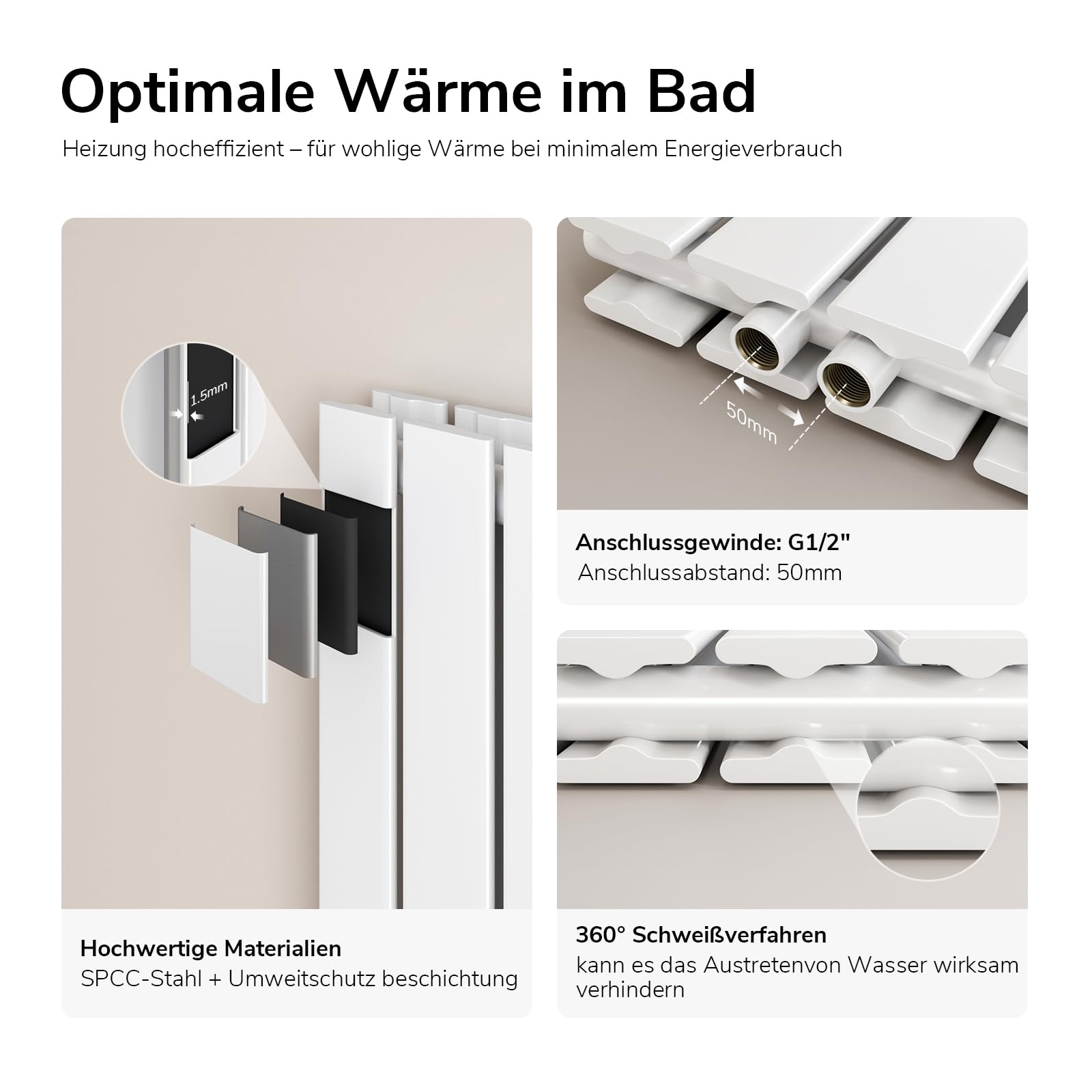 EMKE Radiador, horizontal, 630 x 850 mm, radiador plano, diseño de doble capa, radiador, panel plano calefactor, conexión lateral, calefacción, blanco, 1136 W