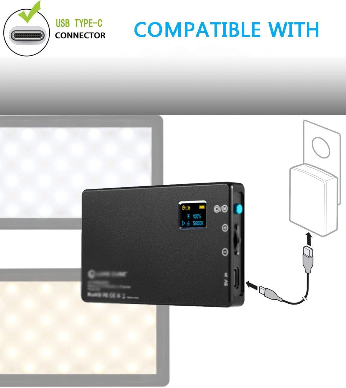 Led Video Light Charger Cable,USB C Charging Cord Compatible with raleno/Pixel G1s/Lume Cube Panel Mini/GO/Pro LED RGB Video Light image 3