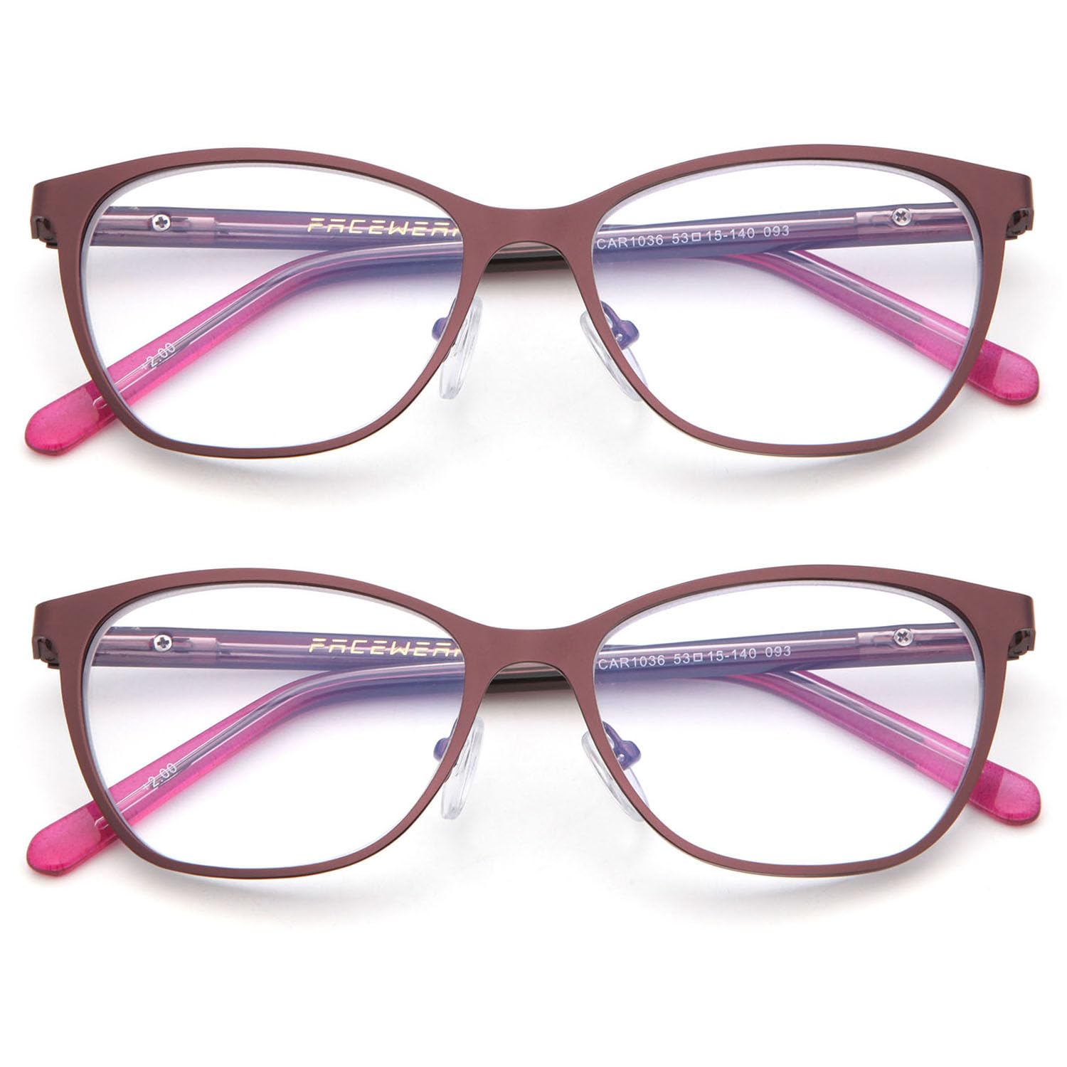 Babrvma 2 Pack Blue Light Blocking Reading Glasses for Women Metal Frame Cat Eye Readers with Spring Hinges Anti-Glare