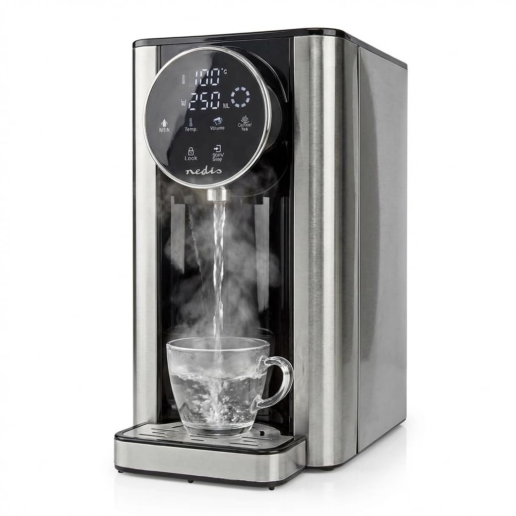 Nedis KAWD310FBK erogatore di acqua calda – serbatoio da 2,​7 L – potenza 2600 W – riscaldamento rapido – controllo touch – alluminio/​nero