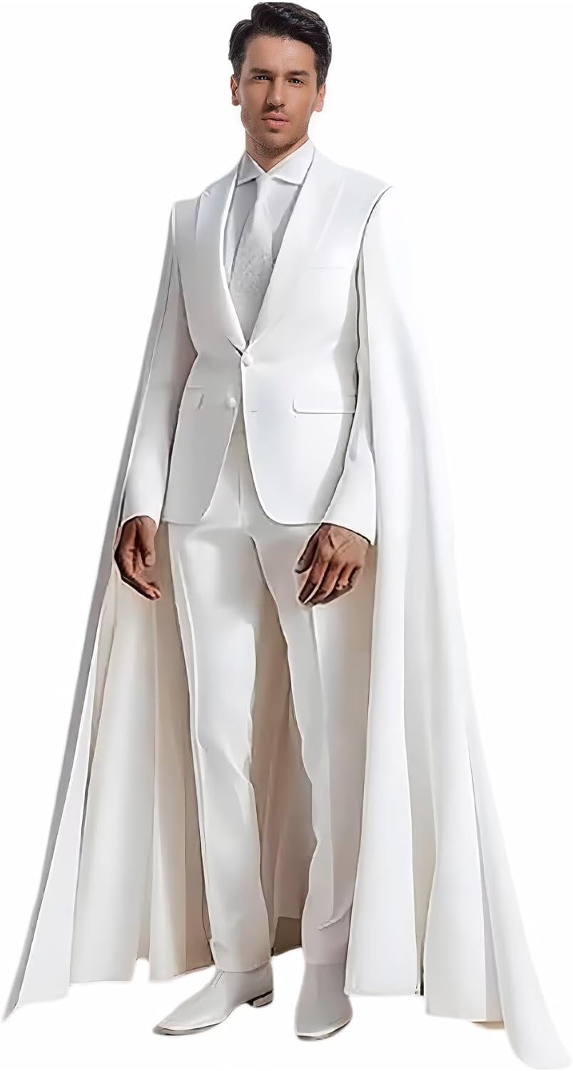 Formal Mens Suit with Cape 2 Piece Peak Lapel Suits for Men Elegant Prom Party Tuxedos