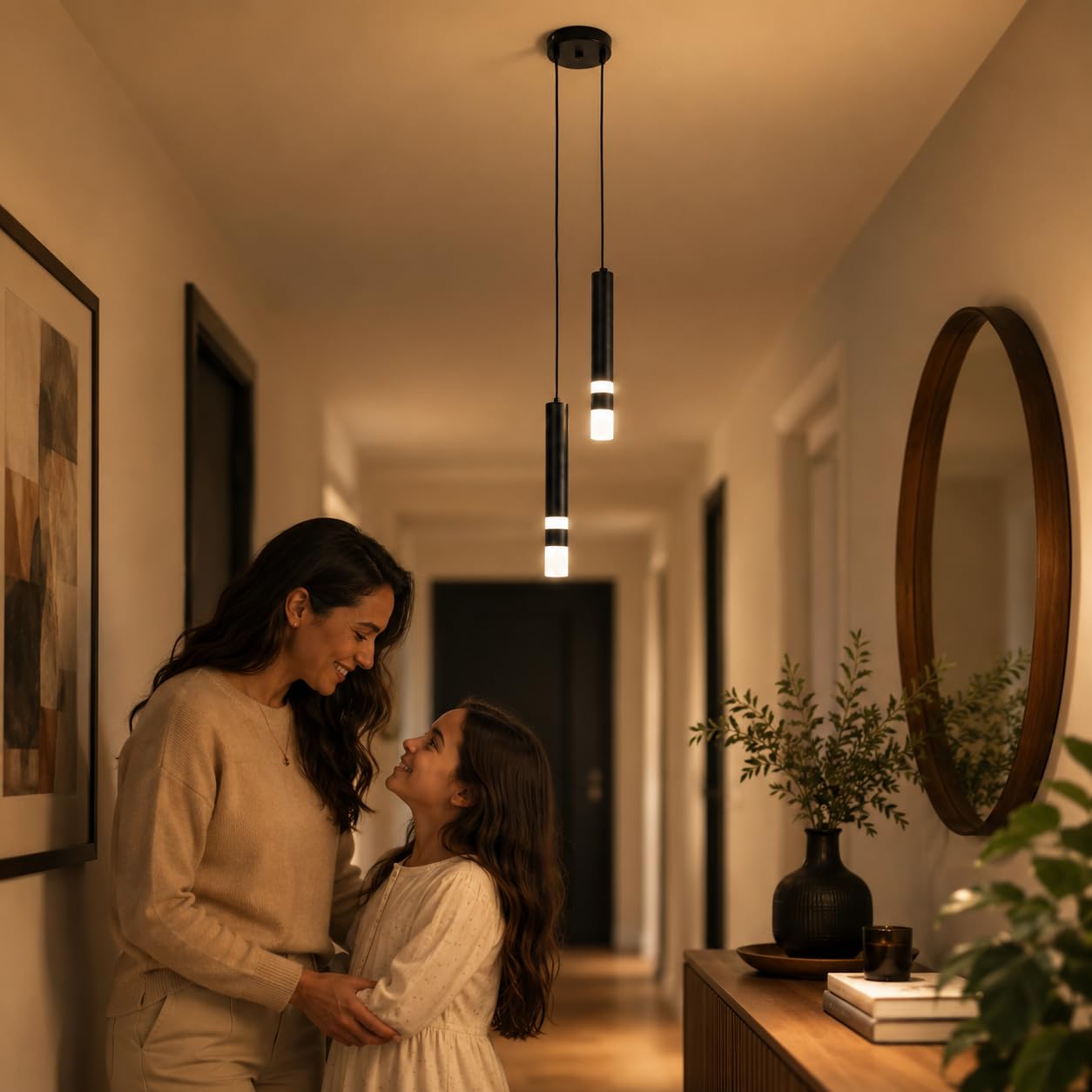 Lampada a Sospensione Minimalista Nera per Isola Cucina, 2 Luci Moderna Lampada a LED a Luce Naturale, Lampadario Adatto per Sala da Pranzo, Bar, Comodino e Vano Scale