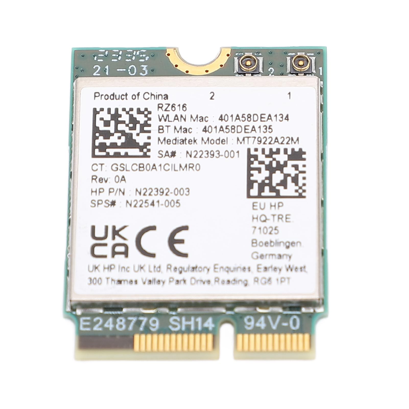 Carte Réseau WiFi 6E M.2 5374 Mbps Bande 2.4/5/6 GHz BT 5.2 pour PC