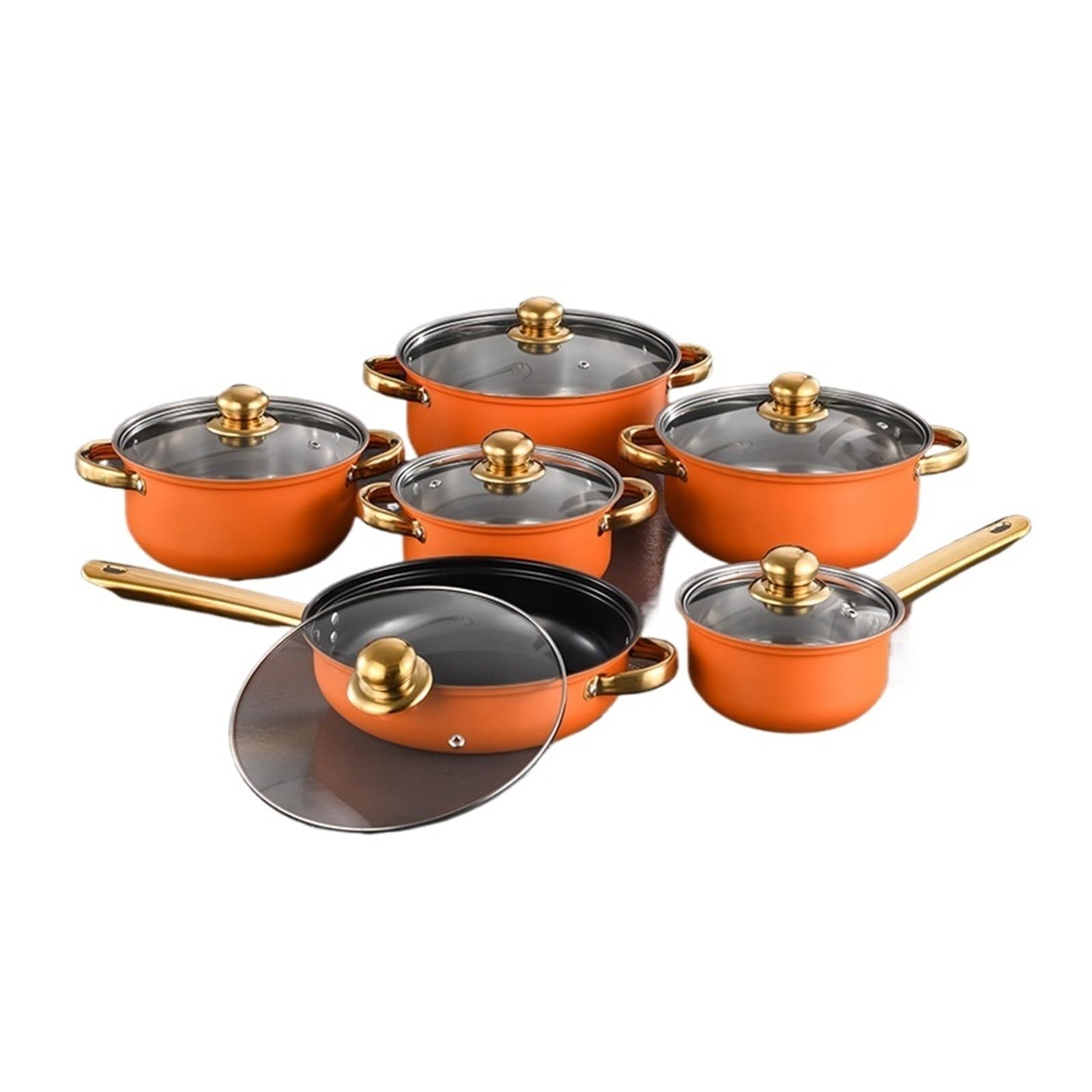 12-Piece Nonstick Fry Pan Set - Stainless Steel Induction Cookware for Gas/Electric, Heat-Resistant Skillet & Saucepan Combo(Orange)