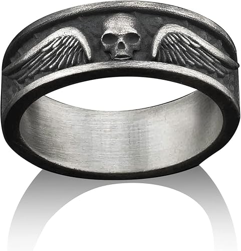 Miniatura 2 de BySilverStone Jewelry Anillo de plata de ley hecho a mano con calavera alada para hombre, anillo gótico de plata para hombre, anillo de motociclista