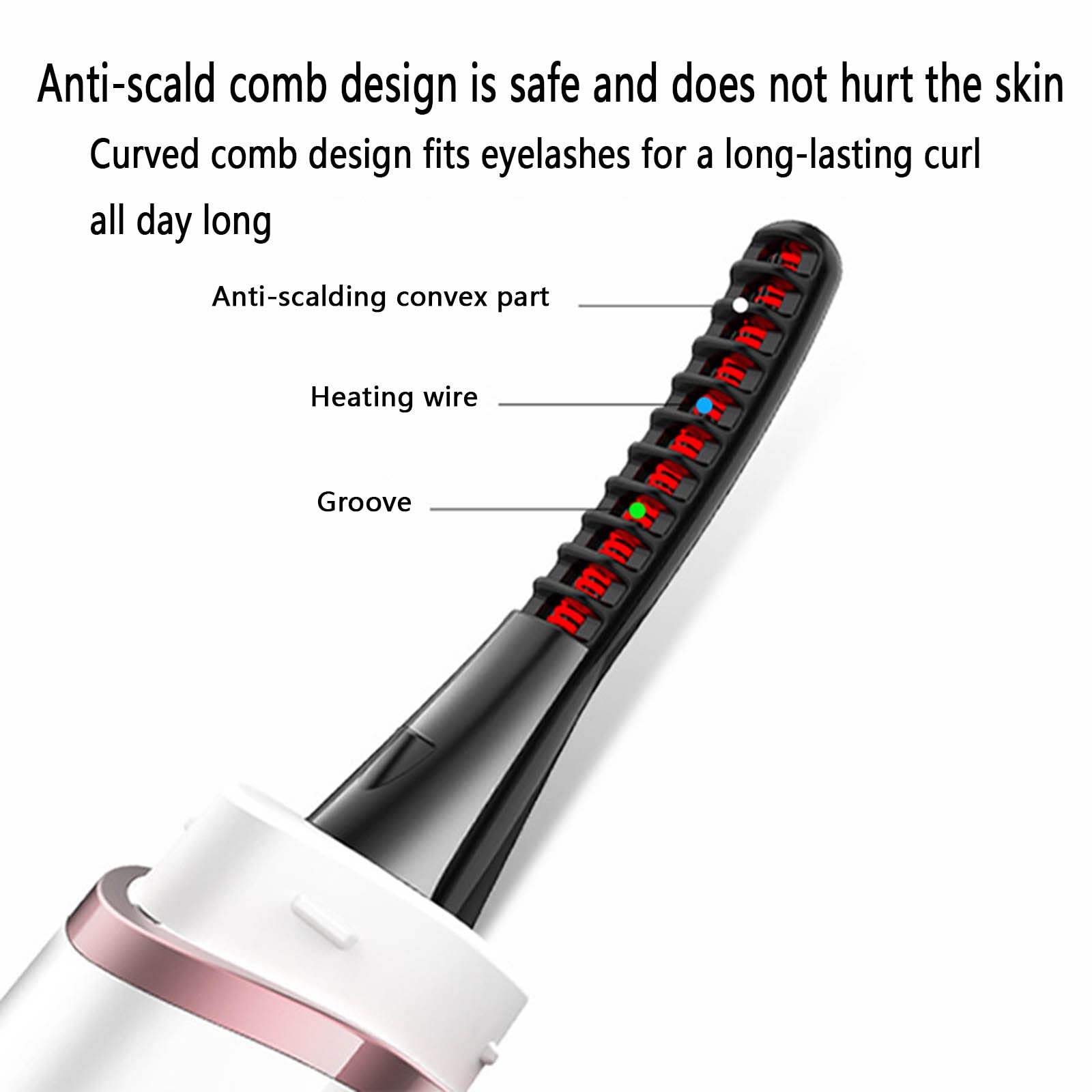 Piegaciglia Elettrico Riscaldato Piega Ciglia Donna Con Pettine Incorporato Ricaricabile Electric Eyelash Curler Heat with Brush Comb Piccolo Display Digitale A Quattro Marce USB (24X22X150mm,black)