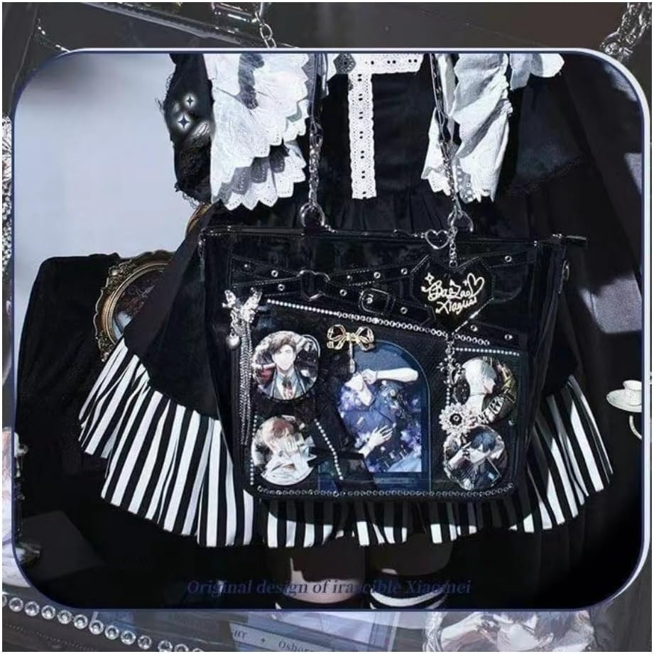 Love-Chains Ita Bag Pins Display Single Shoulder Crossbody Bag PU Leather Big Capacity Handbag Chain Clear Purse with Insert (Black) - Image 4