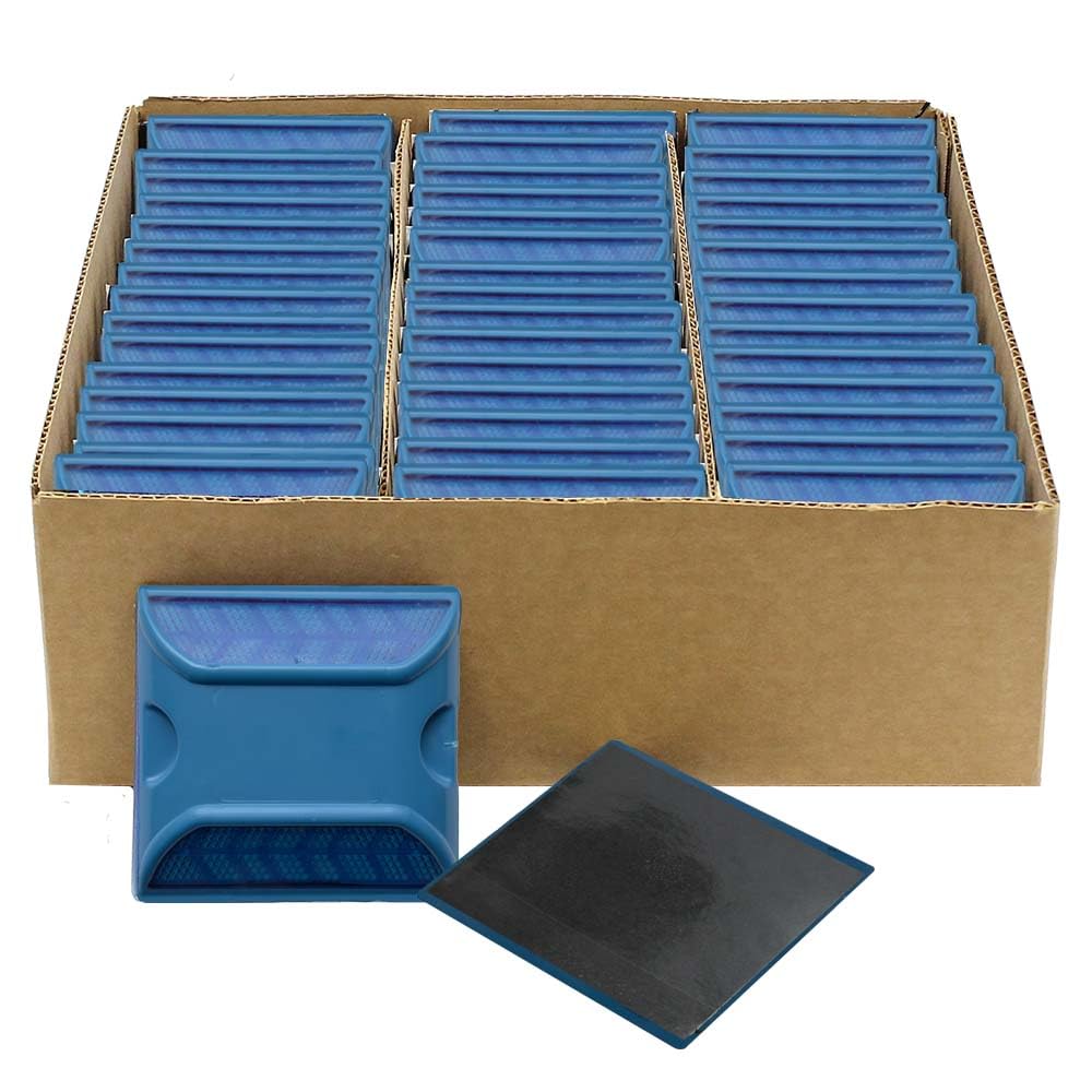Blue Reflective Road Driveway Marker (45 Pack) - Fire Hydrant Blue Pavement Markers - DOT Peel-N-Stick Blue Reflective Road Marker