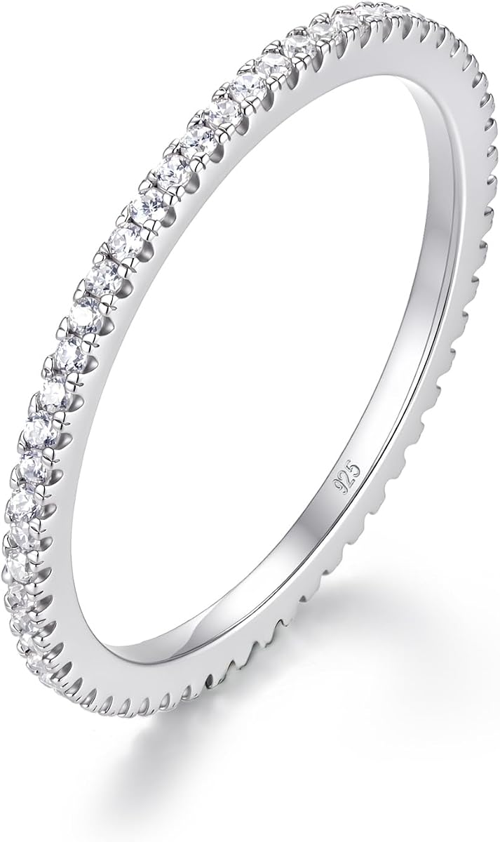 BORUO Sterling Silver Ring - Wedding Bands for Women, Eternity Band, Cubic Zirconia Simulated Diamond Stackable Band for Oura Ring Gen3/4-1.5mm 3mm Band Size 4-12